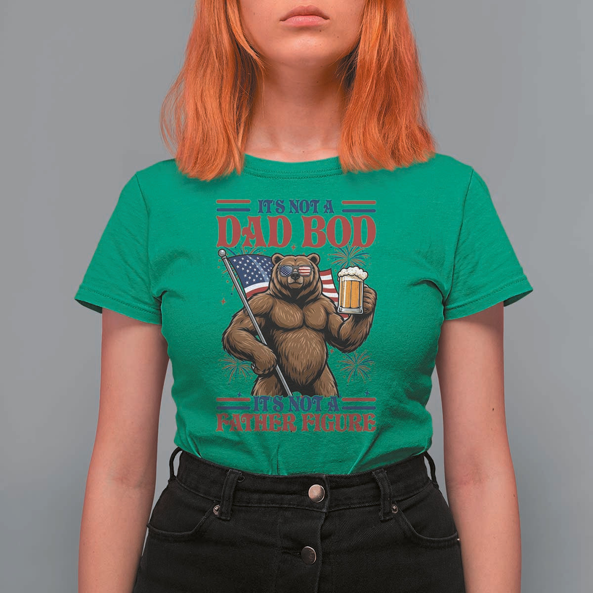 It's Not A Dad BOD It's A Father Figure T Shirt For Women Dad Bear Drinking Beer 4th of July