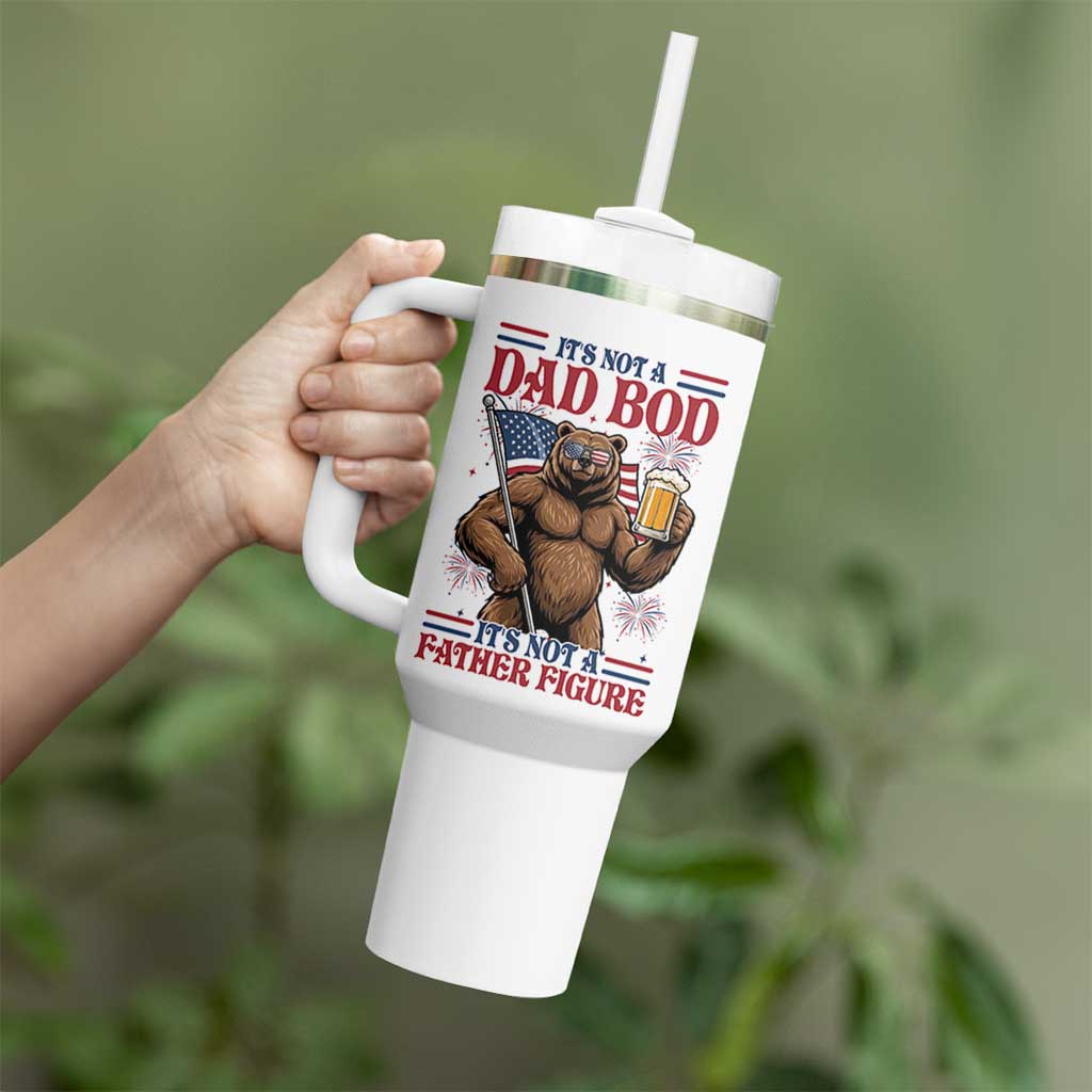 It's Not A Dad BOD It's A Father Figure Tumbler With Handle Dad Bear Drinking Beer 4th of July
