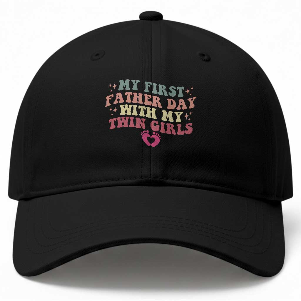 My First Fathers Day With Twin Girls Baseball Cap Funny New Dad Gift