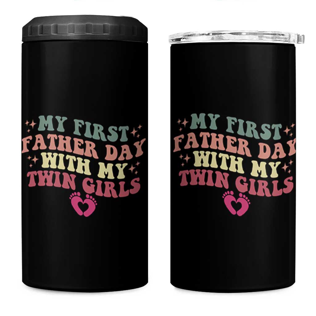 My First Fathers Day With Twin Girls 4 in 1 Can Cooler Tumbler Funny New Dad Gift