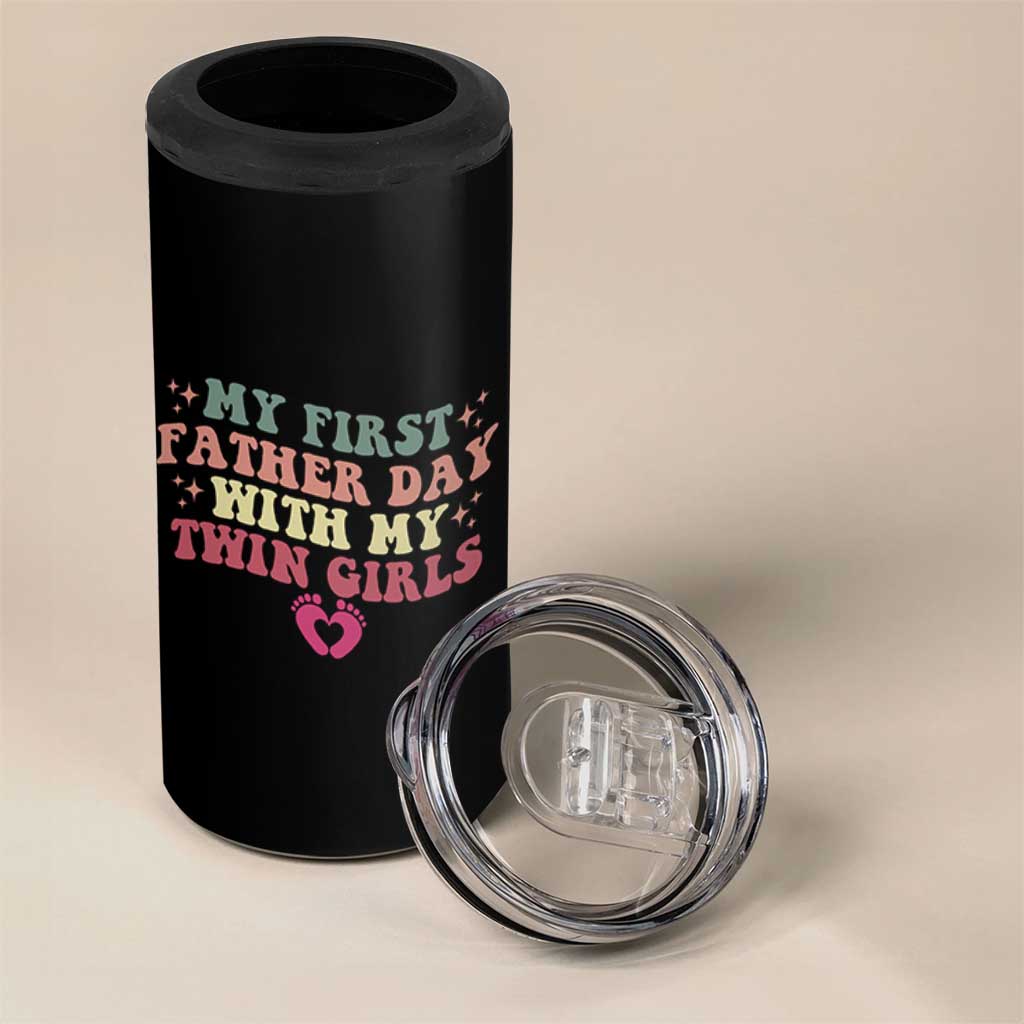 My First Fathers Day With Twin Girls 4 in 1 Can Cooler Tumbler Funny New Dad Gift