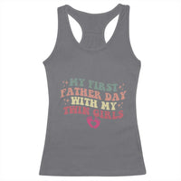 My First Fathers Day With Twin Girls Racerback Tank Top Funny New Dad Gift