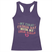 My First Fathers Day With Twin Girls Racerback Tank Top Funny New Dad Gift