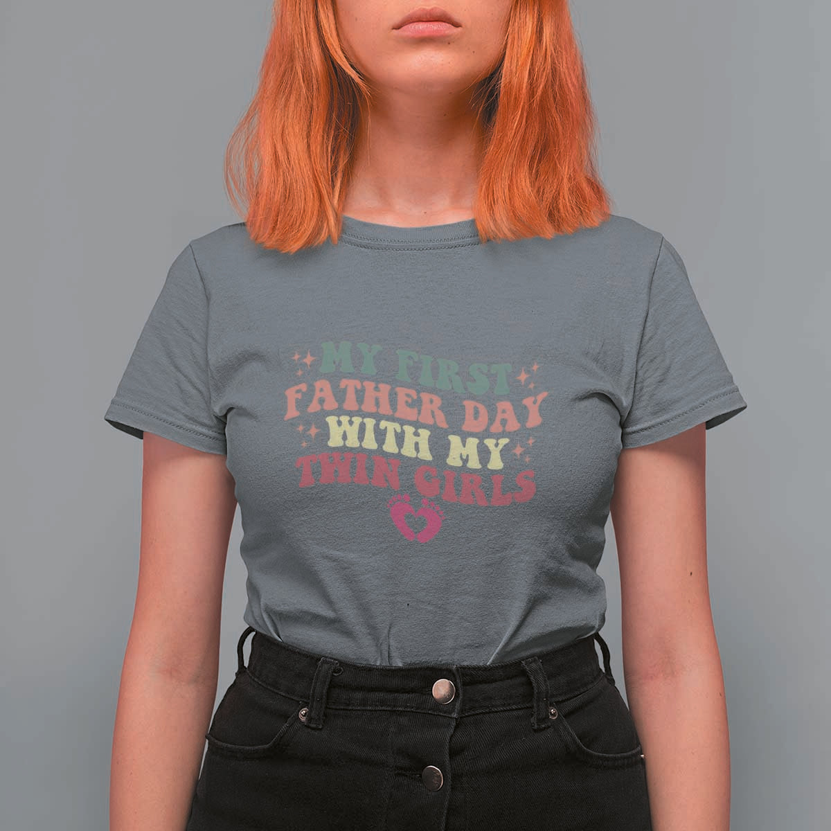 My First Fathers Day With Twin Girls T Shirt For Women Funny New Dad Gift