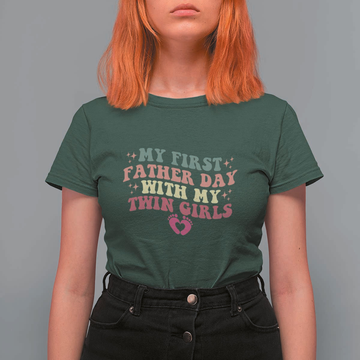 My First Fathers Day With Twin Girls T Shirt For Women Funny New Dad Gift