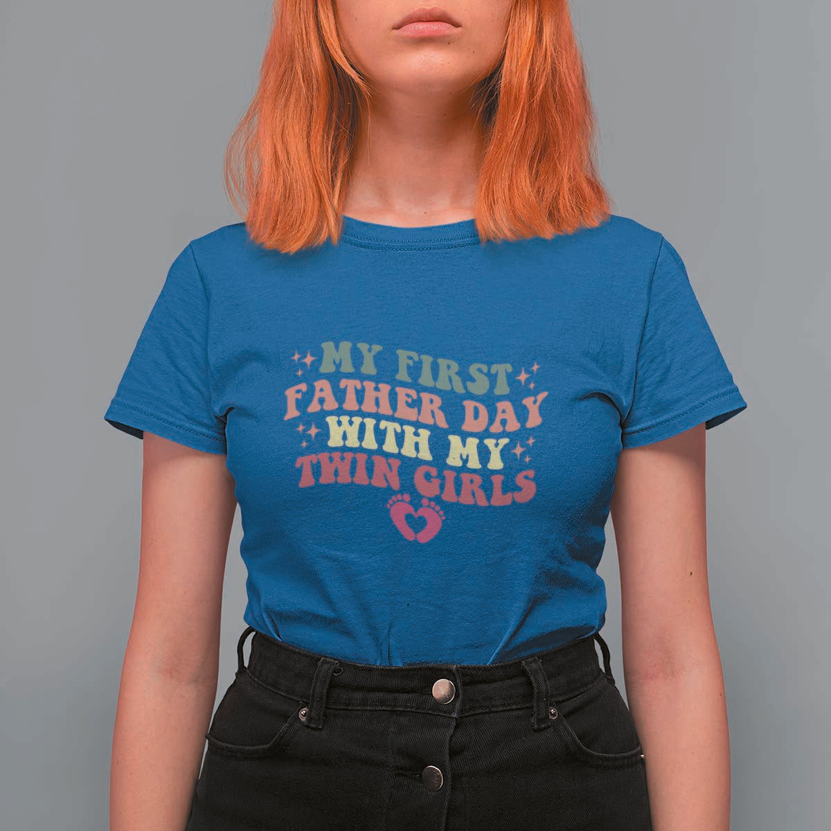 My First Fathers Day With Twin Girls T Shirt For Women Funny New Dad Gift