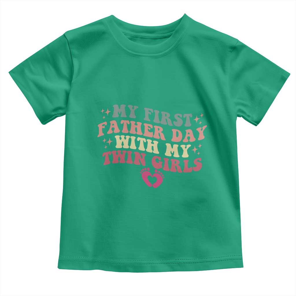My First Fathers Day With Twin Girls Toddler T Shirt Funny New Dad Gift