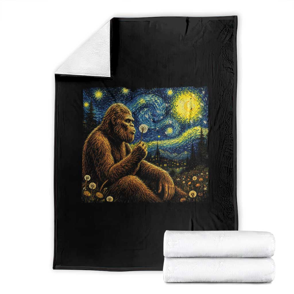 Bigfoot Blowing Dandelion Starry Night Throw Blanket Cryptid Mythical Creature National Park Monster Gift