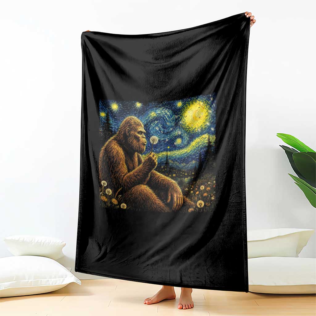 Bigfoot Blowing Dandelion Starry Night Throw Blanket Cryptid Mythical Creature National Park Monster Gift