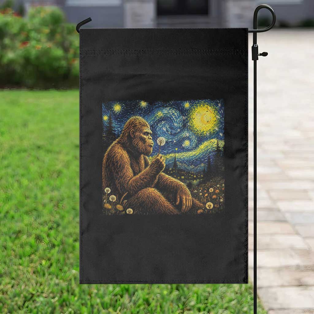 Bigfoot Blowing Dandelion Starry Night Garden Flag Cryptid Mythical Creature National Park Monster Gift