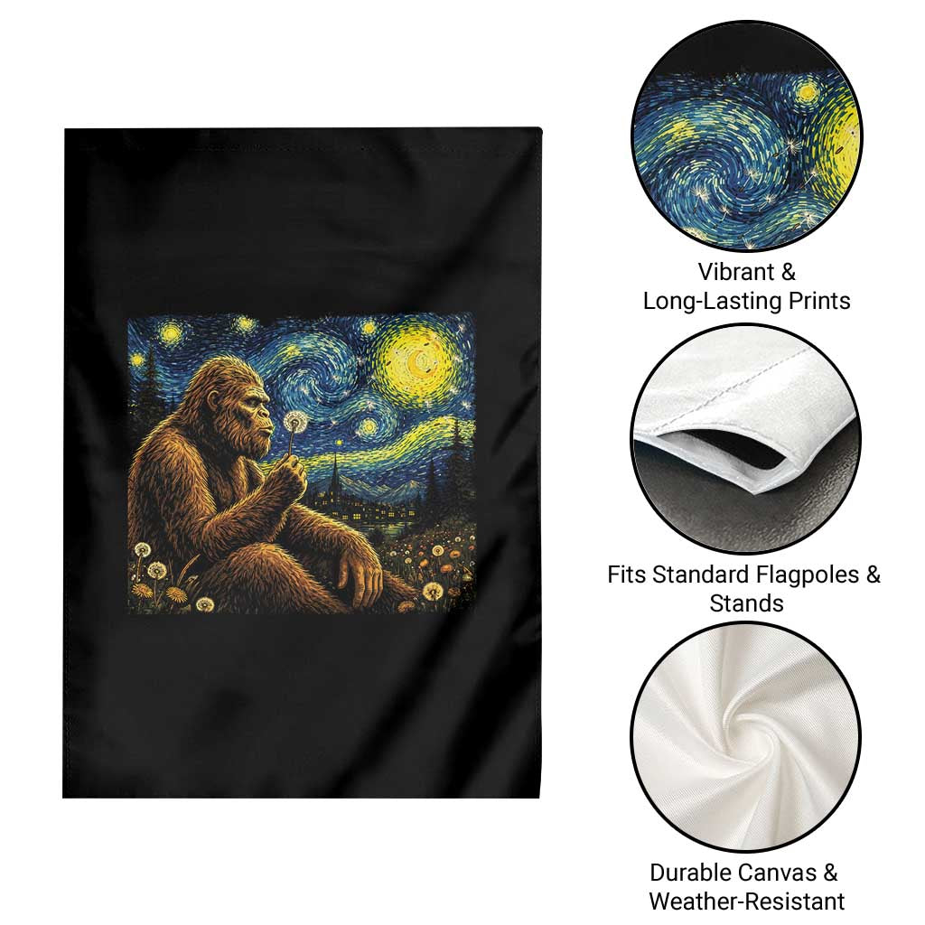 Bigfoot Blowing Dandelion Starry Night Garden Flag Cryptid Mythical Creature National Park Monster Gift