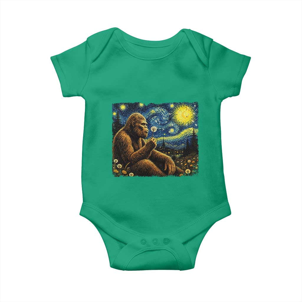 Bigfoot Blowing Dandelion Starry Night Baby Onesie Cryptid Mythical Creature National Park Monster Gift
