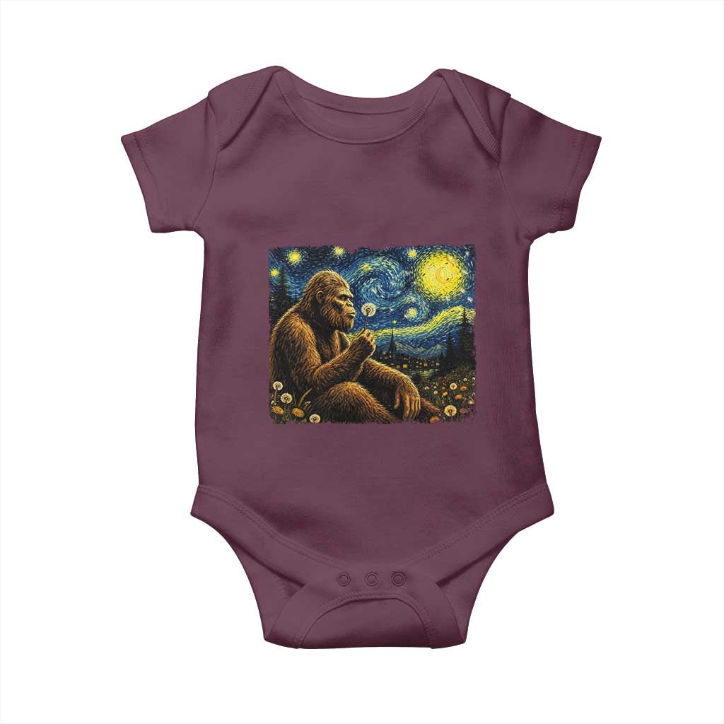 Bigfoot Blowing Dandelion Starry Night Baby Onesie Cryptid Mythical Creature National Park Monster Gift