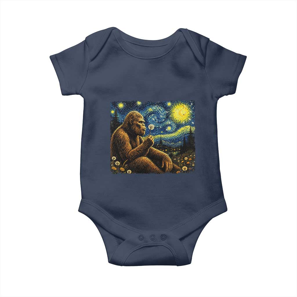 Bigfoot Blowing Dandelion Starry Night Baby Onesie Cryptid Mythical Creature National Park Monster Gift