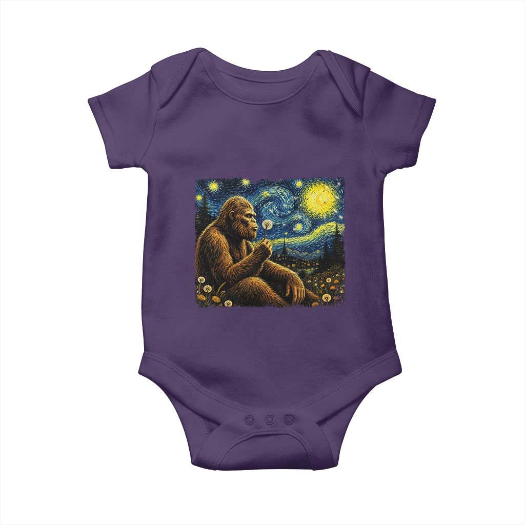 Bigfoot Blowing Dandelion Starry Night Baby Onesie Cryptid Mythical Creature National Park Monster Gift