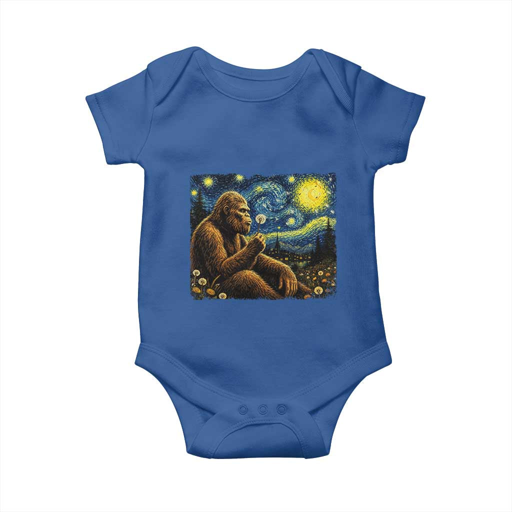 Bigfoot Blowing Dandelion Starry Night Baby Onesie Cryptid Mythical Creature National Park Monster Gift