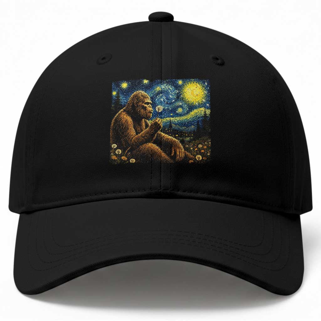 Bigfoot Blowing Dandelion Starry Night Baseball Cap Cryptid Mythical Creature National Park Monster Gift