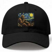 Bigfoot Blowing Dandelion Starry Night Baseball Cap Cryptid Mythical Creature National Park Monster Gift