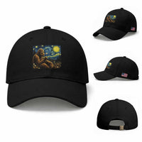 Bigfoot Blowing Dandelion Starry Night Baseball Cap Cryptid Mythical Creature National Park Monster Gift