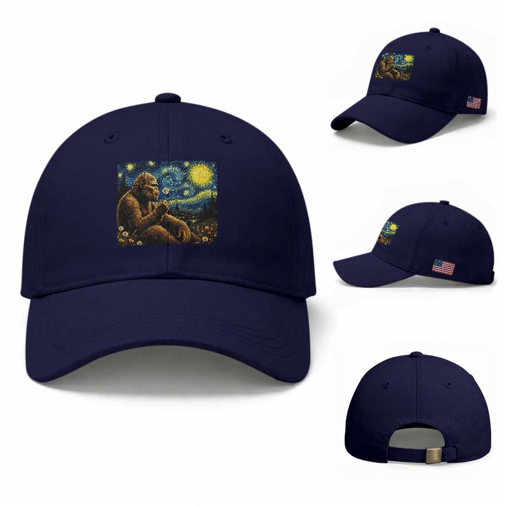 Bigfoot Blowing Dandelion Starry Night Baseball Cap Cryptid Mythical Creature National Park Monster Gift