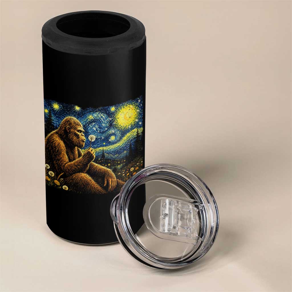 Bigfoot Blowing Dandelion Starry Night 4 in 1 Can Cooler Tumbler Cryptid Mythical Creature National Park Monster Gift