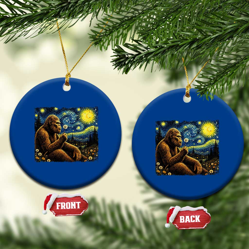 Bigfoot Blowing Dandelion Starry Night Ceramic Ornament Cryptid Mythical Creature National Park Monster Gift