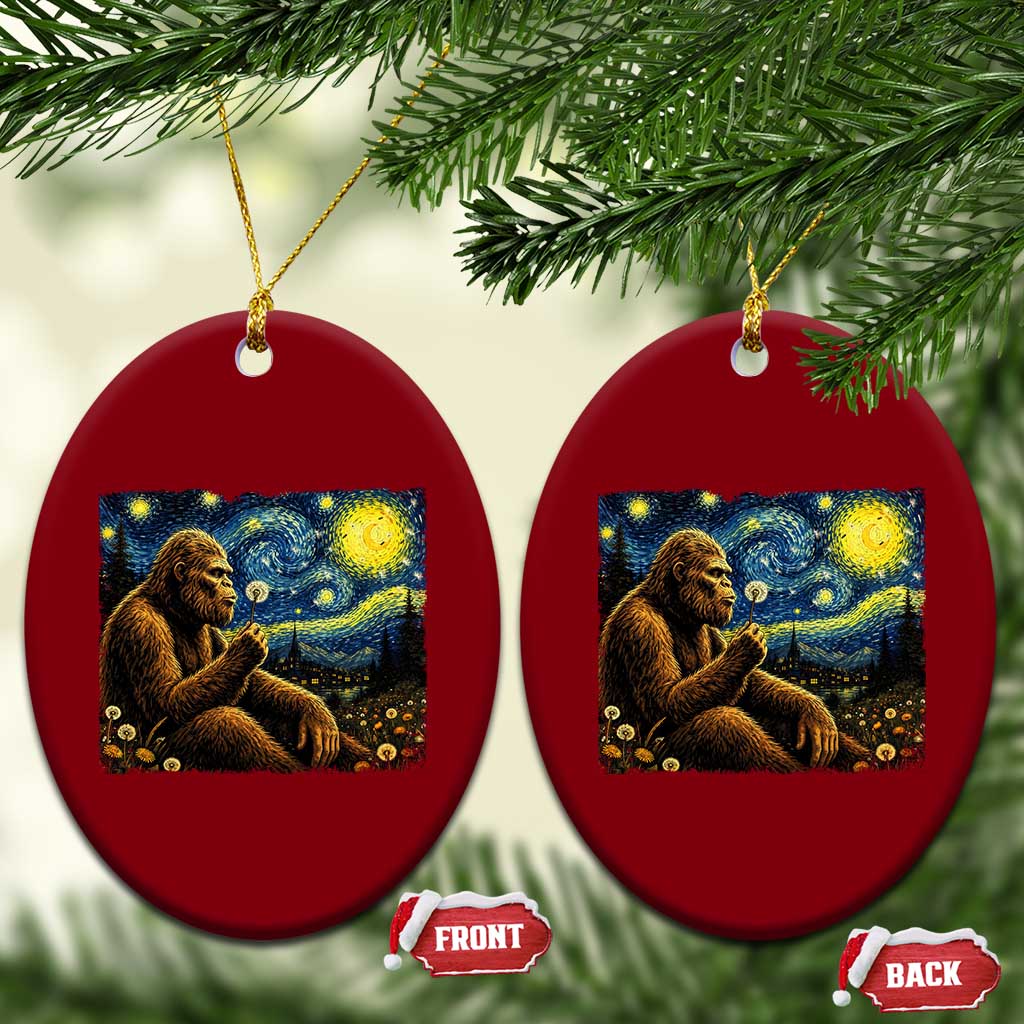Bigfoot Blowing Dandelion Starry Night Ceramic Ornament Cryptid Mythical Creature National Park Monster Gift