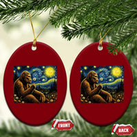 Bigfoot Blowing Dandelion Starry Night Ceramic Ornament Cryptid Mythical Creature National Park Monster Gift