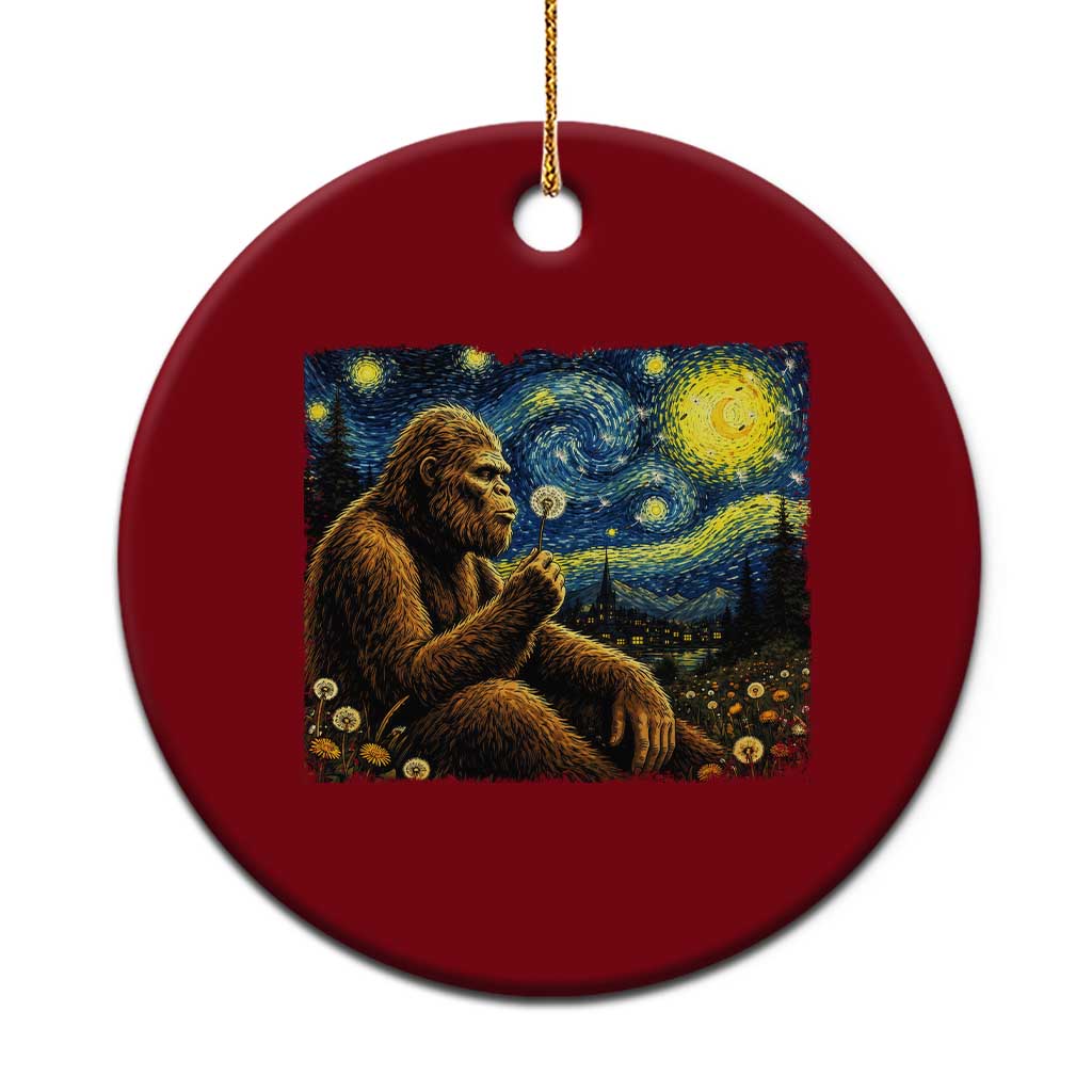Bigfoot Blowing Dandelion Starry Night Ceramic Ornament Cryptid Mythical Creature National Park Monster Gift