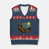 Bigfoot Blowing Dandelion Starry Night V-Neck Knit Sweater Vest Cryptid Mythical Creature National Park Monster Gift