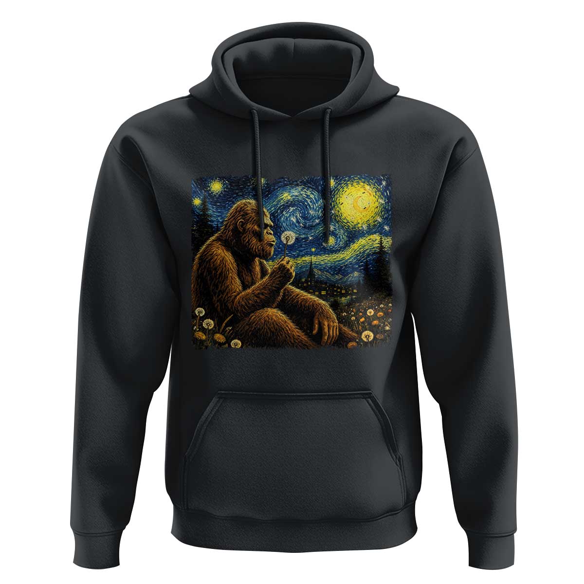 Bigfoot Blowing Dandelion Starry Night Hoodie Cryptid Mythical Creature National Park Monster Gift