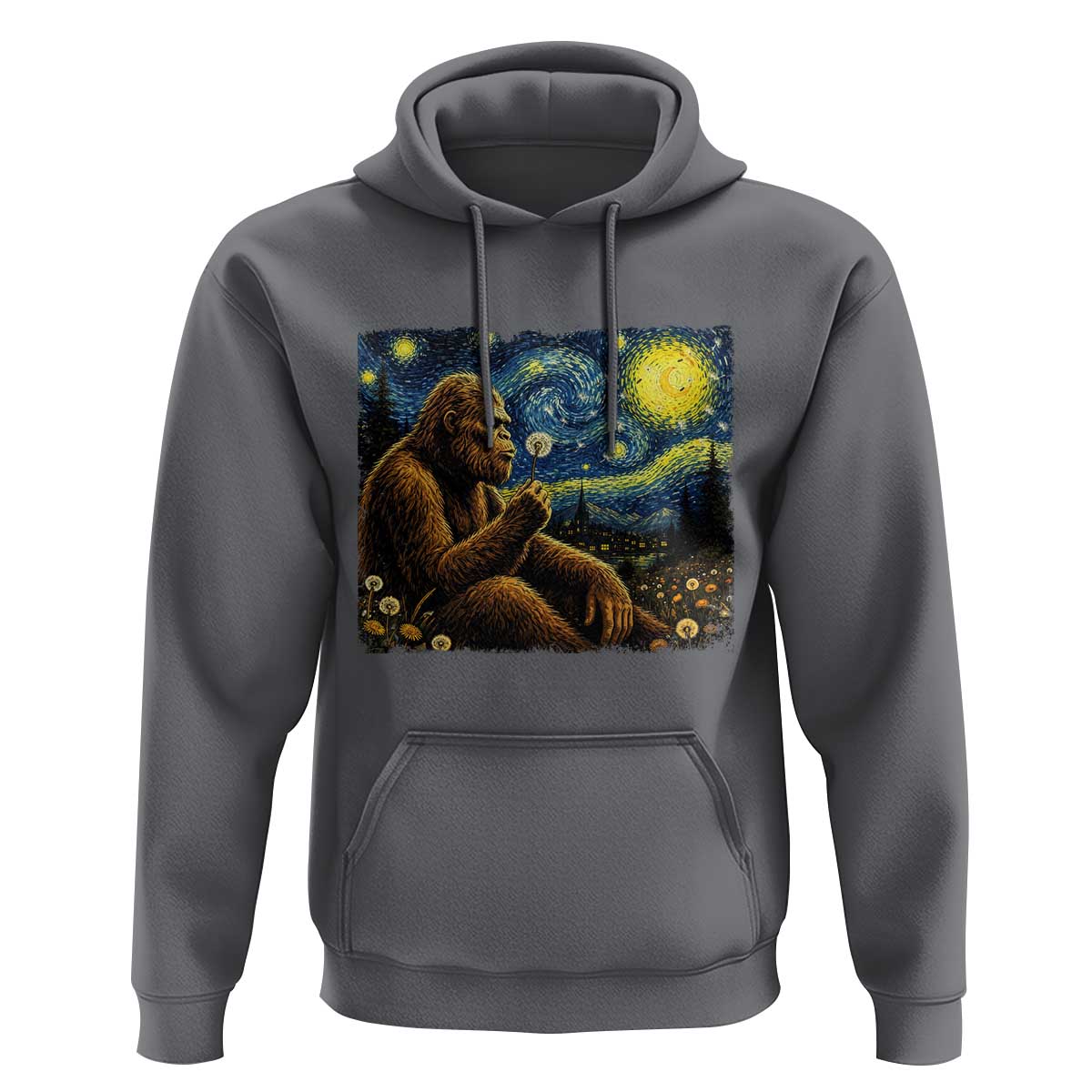Bigfoot Blowing Dandelion Starry Night Hoodie Cryptid Mythical Creature National Park Monster Gift