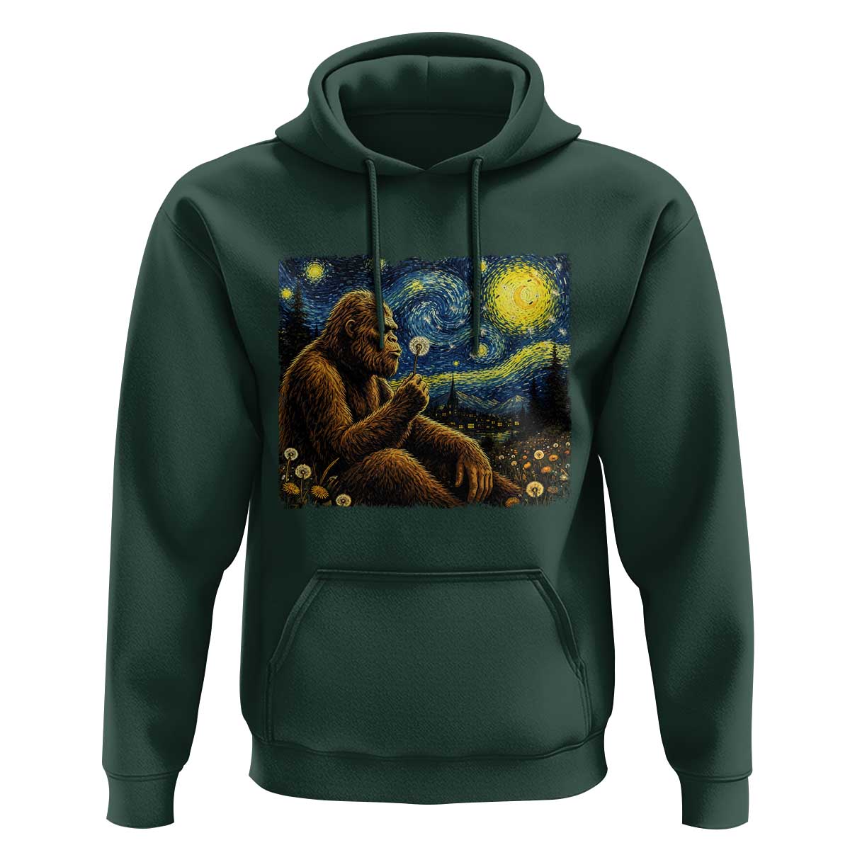 Bigfoot Blowing Dandelion Starry Night Hoodie Cryptid Mythical Creature National Park Monster Gift