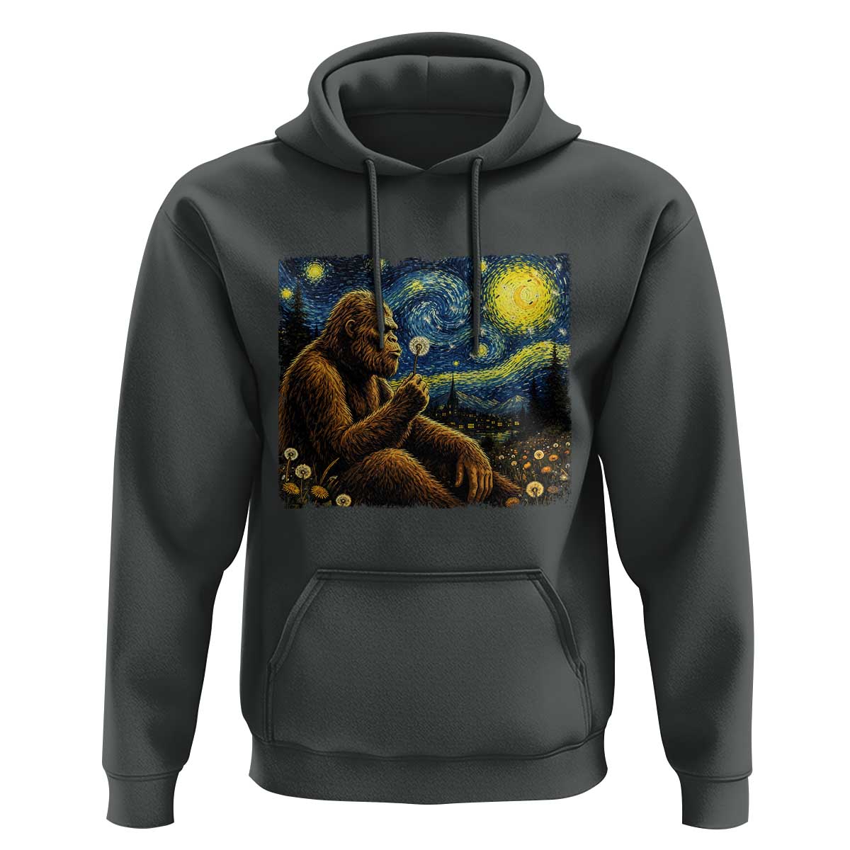 Bigfoot Blowing Dandelion Starry Night Hoodie Cryptid Mythical Creature National Park Monster Gift