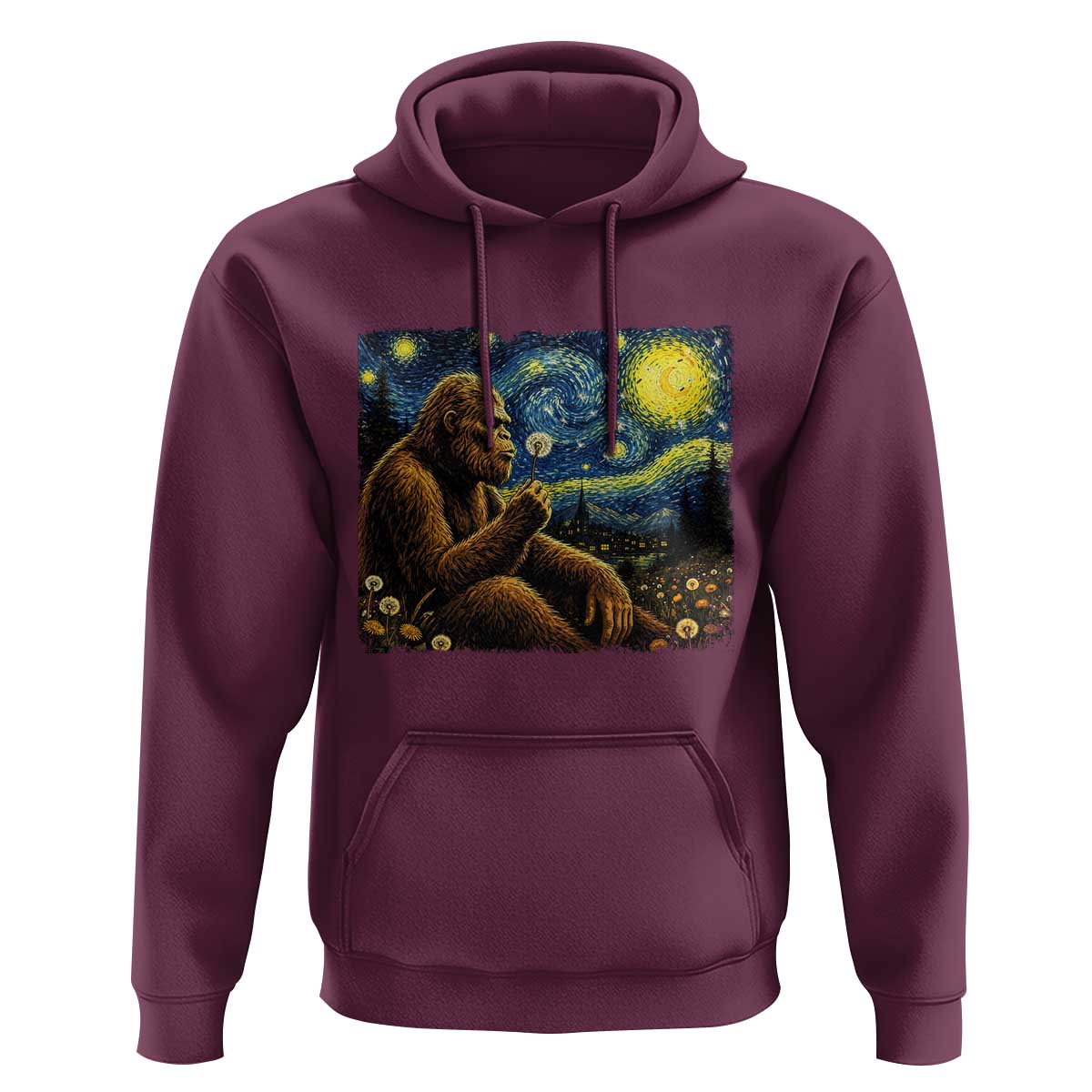 Bigfoot Blowing Dandelion Starry Night Hoodie Cryptid Mythical Creature National Park Monster Gift