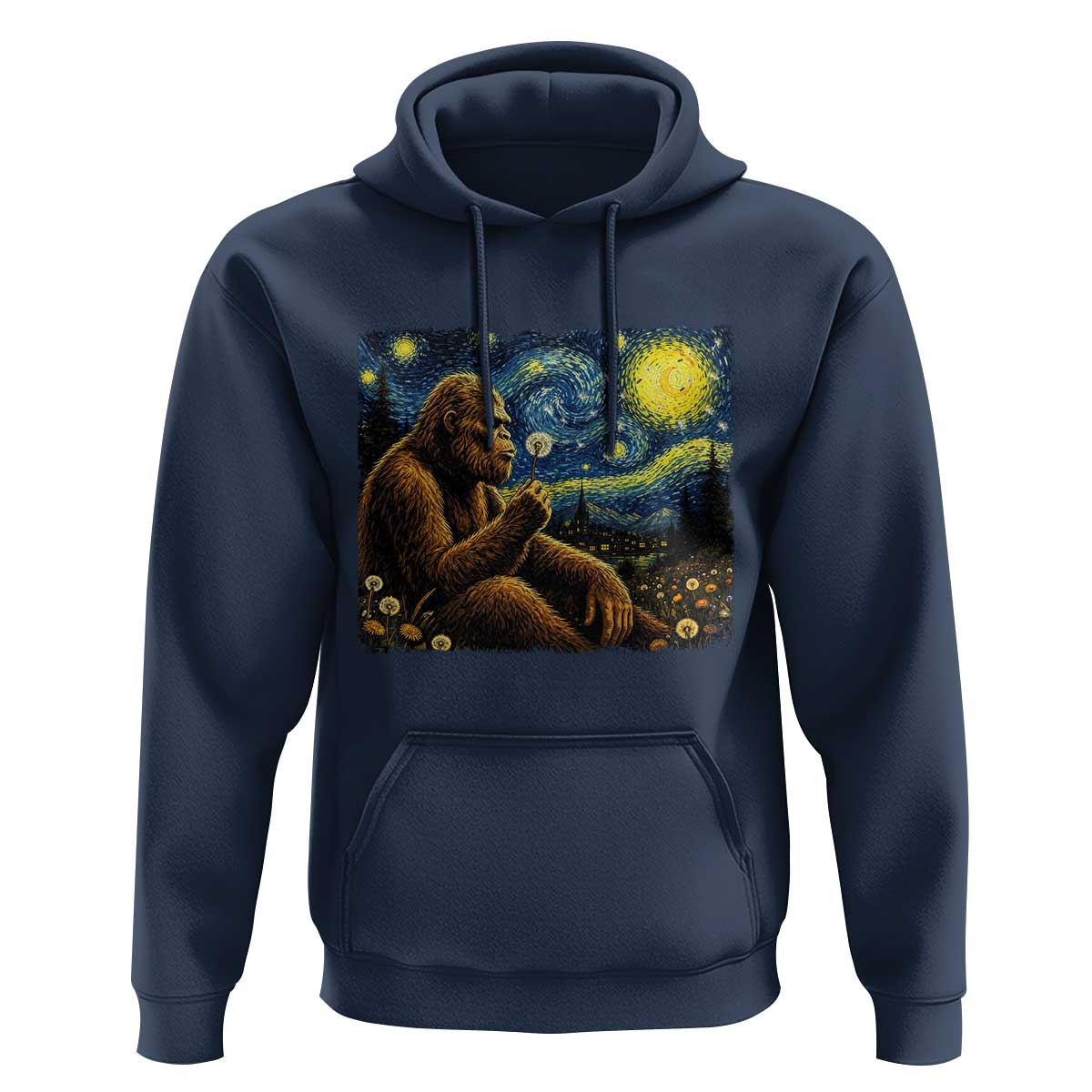 Bigfoot Blowing Dandelion Starry Night Hoodie Cryptid Mythical Creature National Park Monster Gift
