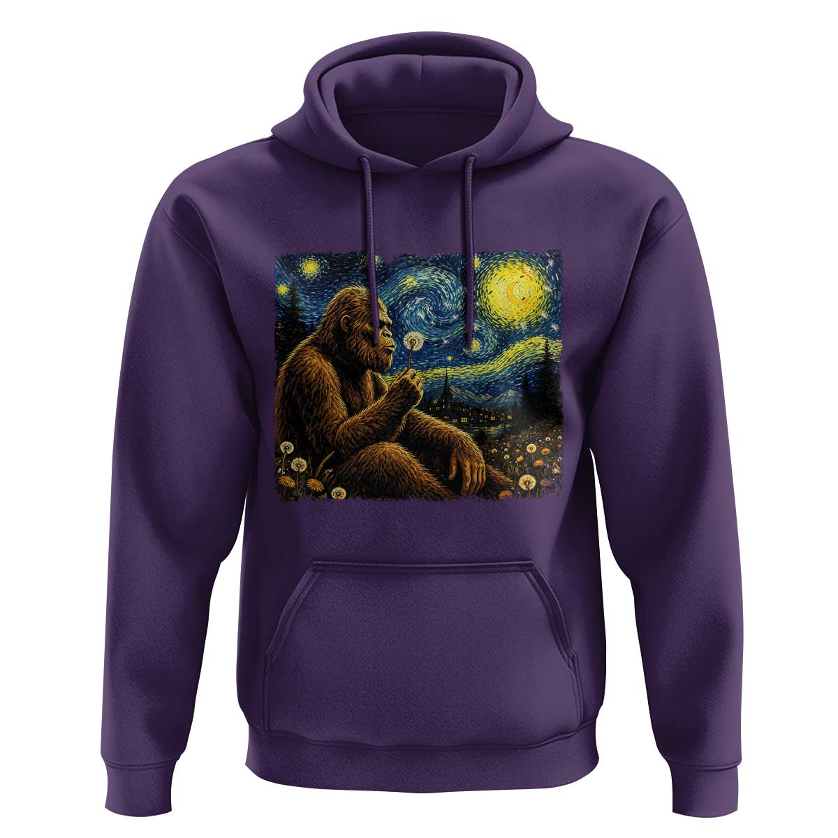 Bigfoot Blowing Dandelion Starry Night Hoodie Cryptid Mythical Creature National Park Monster Gift