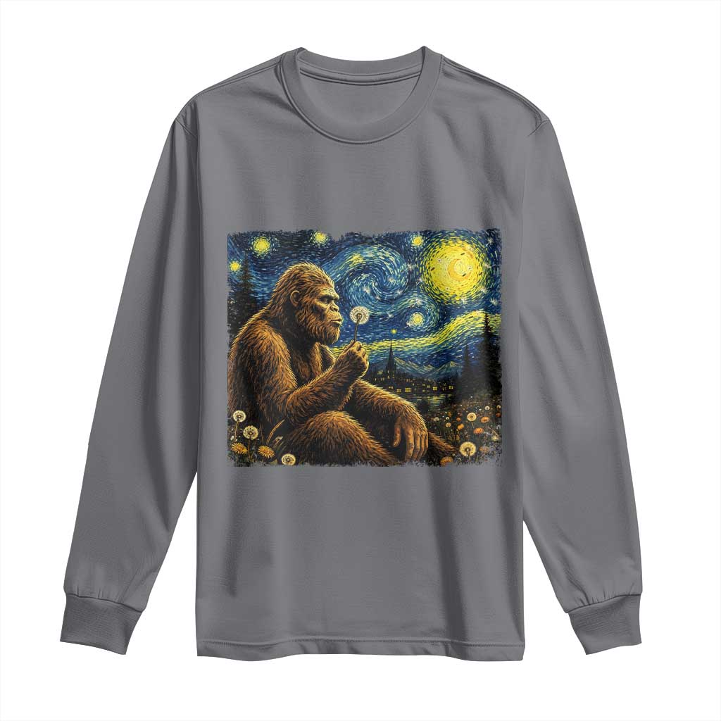 Bigfoot Blowing Dandelion Starry Night Long Sleeve Shirt Cryptid Mythical Creature National Park Monster Gift