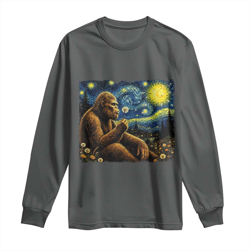 Bigfoot Blowing Dandelion Starry Night Long Sleeve Shirt Cryptid Mythical Creature National Park Monster Gift