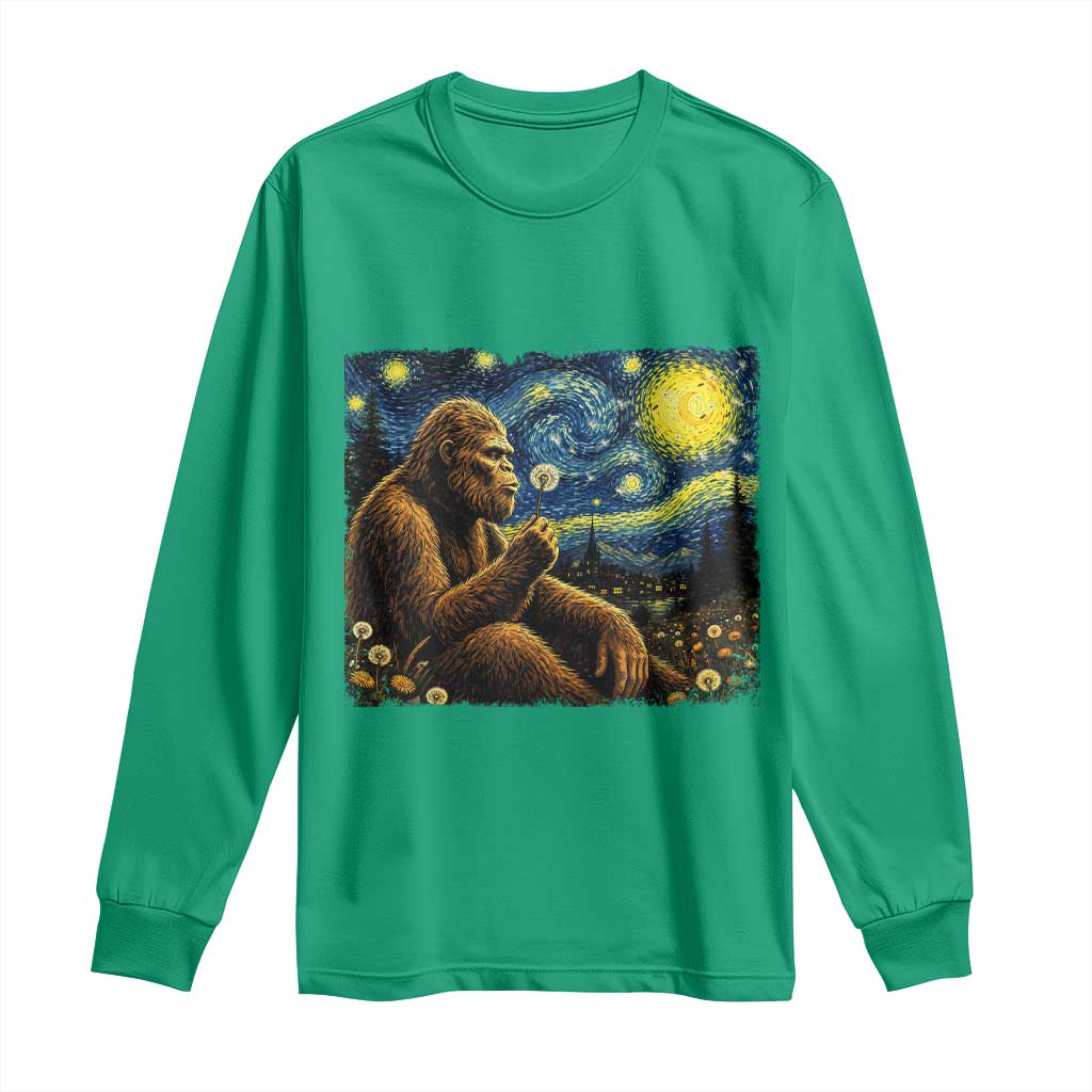 Bigfoot Blowing Dandelion Starry Night Long Sleeve Shirt Cryptid Mythical Creature National Park Monster Gift