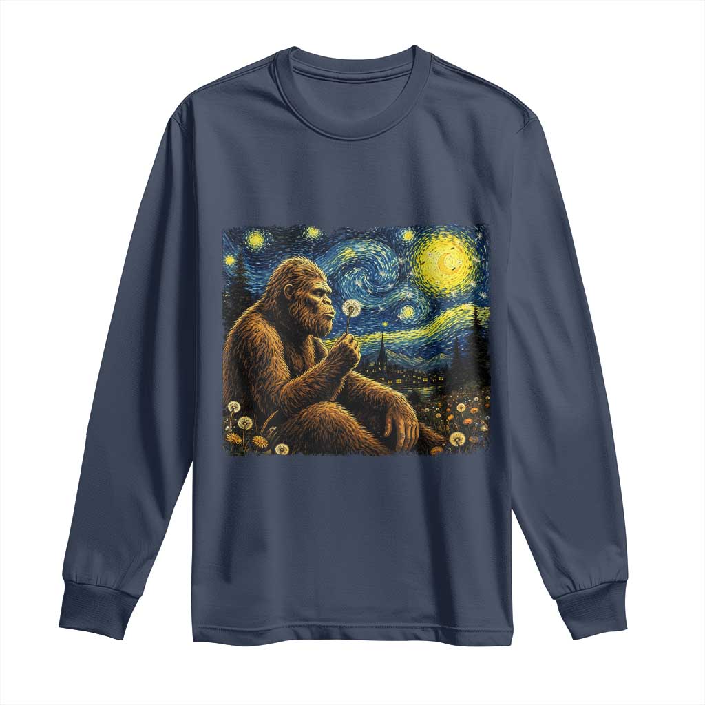 Bigfoot Blowing Dandelion Starry Night Long Sleeve Shirt Cryptid Mythical Creature National Park Monster Gift