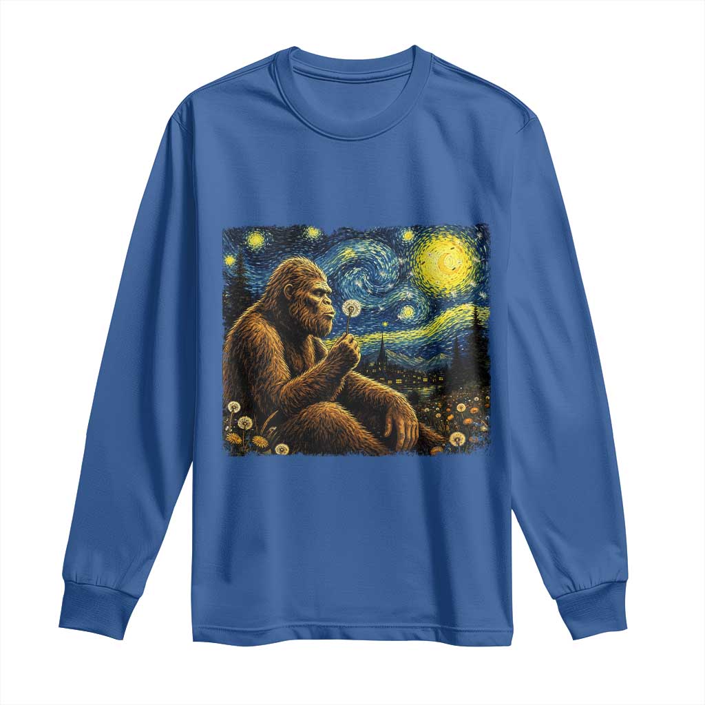 Bigfoot Blowing Dandelion Starry Night Long Sleeve Shirt Cryptid Mythical Creature National Park Monster Gift