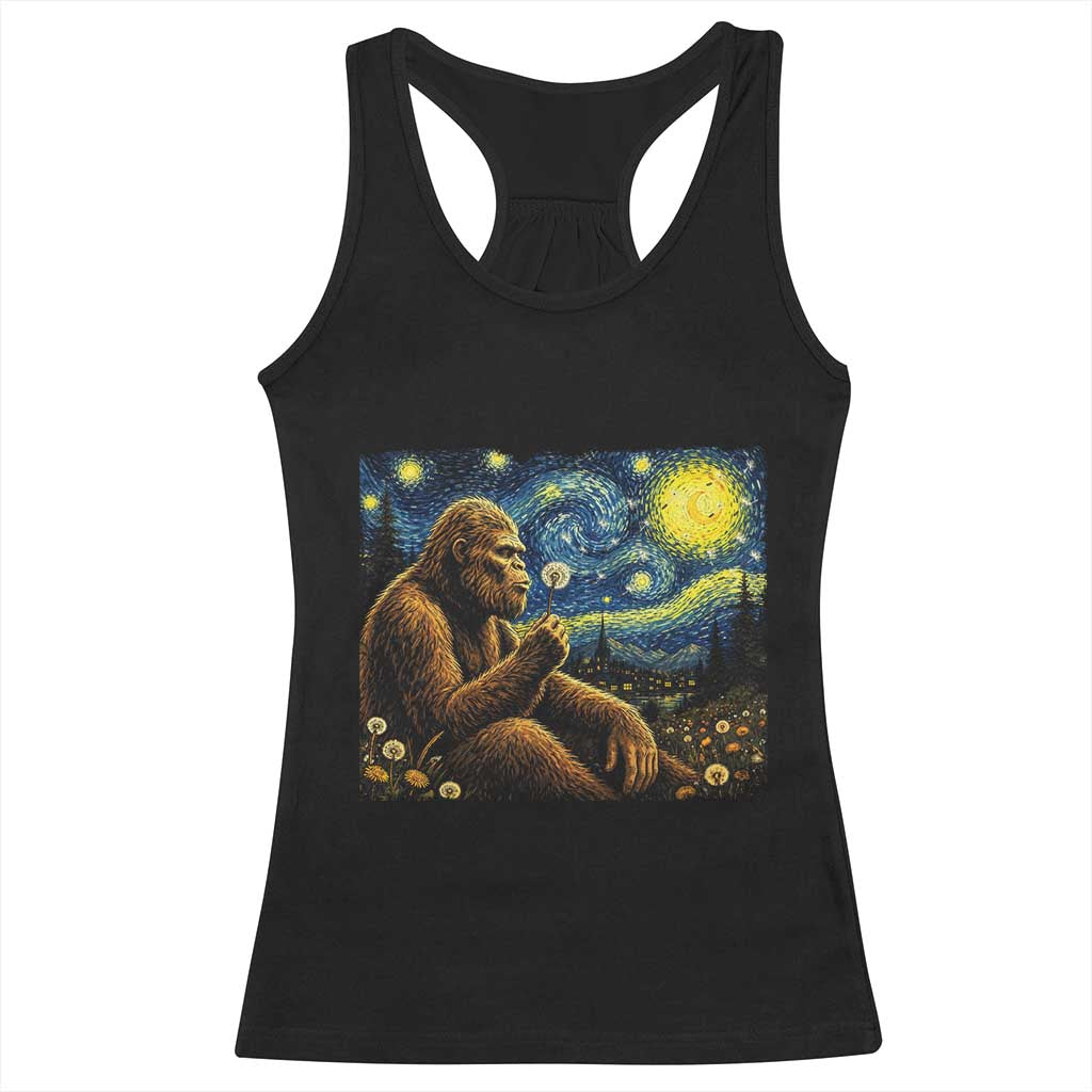 Bigfoot Blowing Dandelion Starry Night Racerback Tank Top Cryptid Mythical Creature National Park Monster Gift