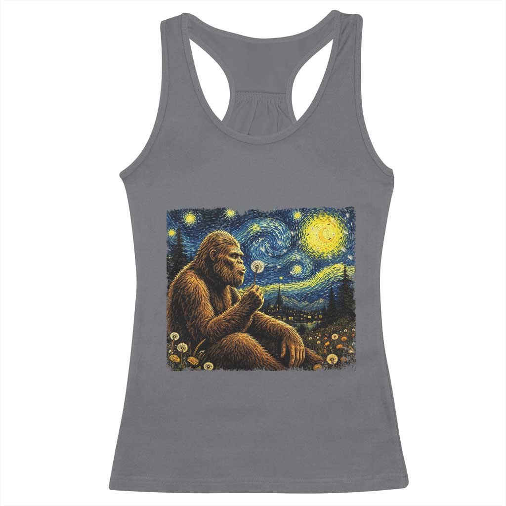 Bigfoot Blowing Dandelion Starry Night Racerback Tank Top Cryptid Mythical Creature National Park Monster Gift