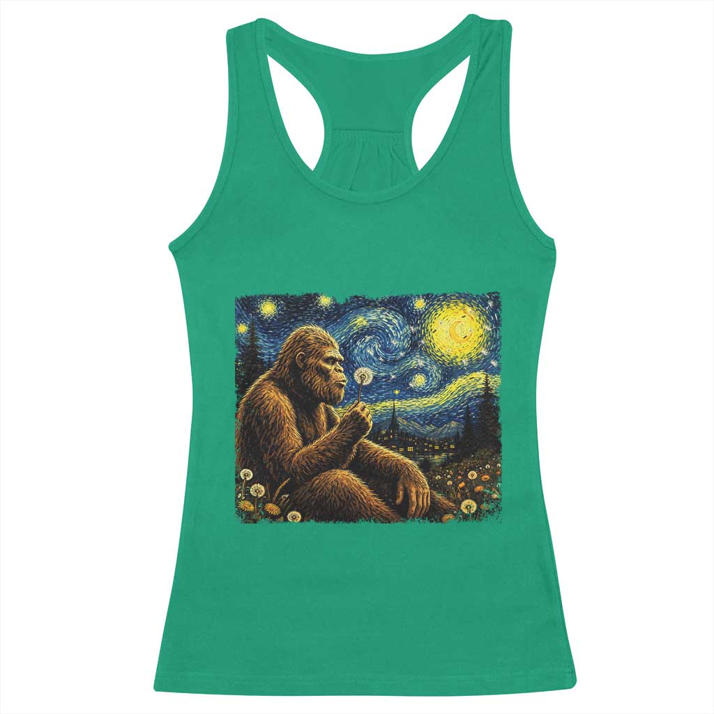 Bigfoot Blowing Dandelion Starry Night Racerback Tank Top Cryptid Mythical Creature National Park Monster Gift