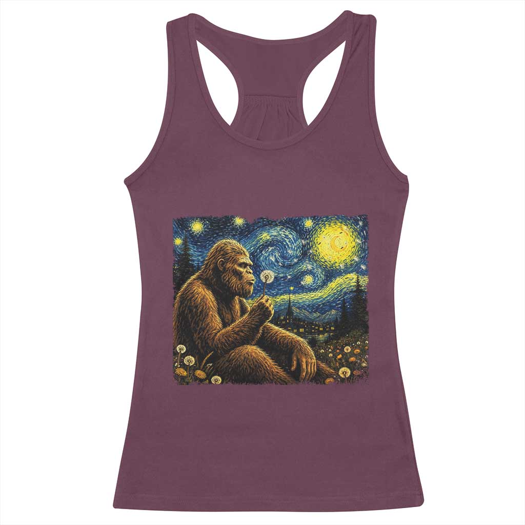 Bigfoot Blowing Dandelion Starry Night Racerback Tank Top Cryptid Mythical Creature National Park Monster Gift