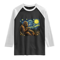 Bigfoot Blowing Dandelion Starry Night Raglan Shirt Cryptid Mythical Creature National Park Monster Gift