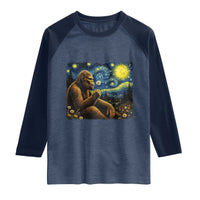 Bigfoot Blowing Dandelion Starry Night Raglan Shirt Cryptid Mythical Creature National Park Monster Gift