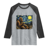 Bigfoot Blowing Dandelion Starry Night Raglan Shirt Cryptid Mythical Creature National Park Monster Gift