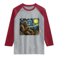 Bigfoot Blowing Dandelion Starry Night Raglan Shirt Cryptid Mythical Creature National Park Monster Gift